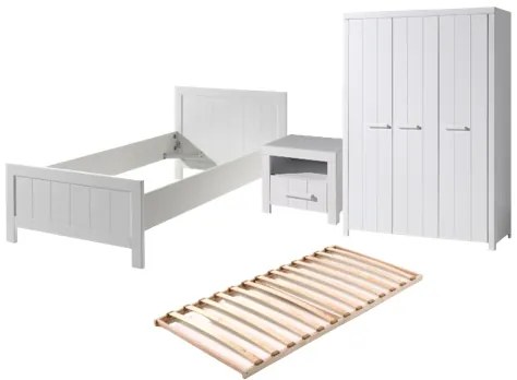 Set Mobilier Cameră Copii ERIK: Pat 90x200 cm, Dulap cu 3 Uși și Noptieră, Alb – Vipack