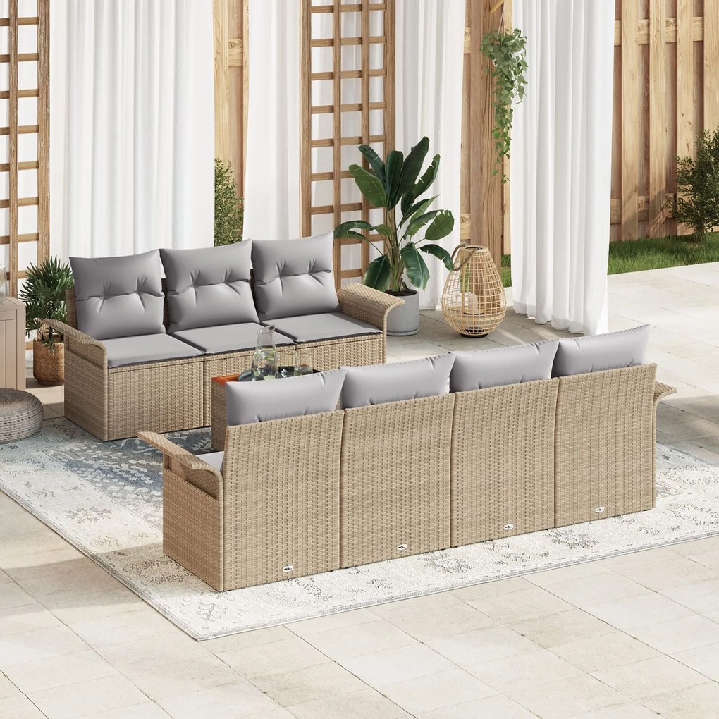 vidaXL Set Canapea Grădină 8 Piese cu Perne Bej Rattan Poly Acacia