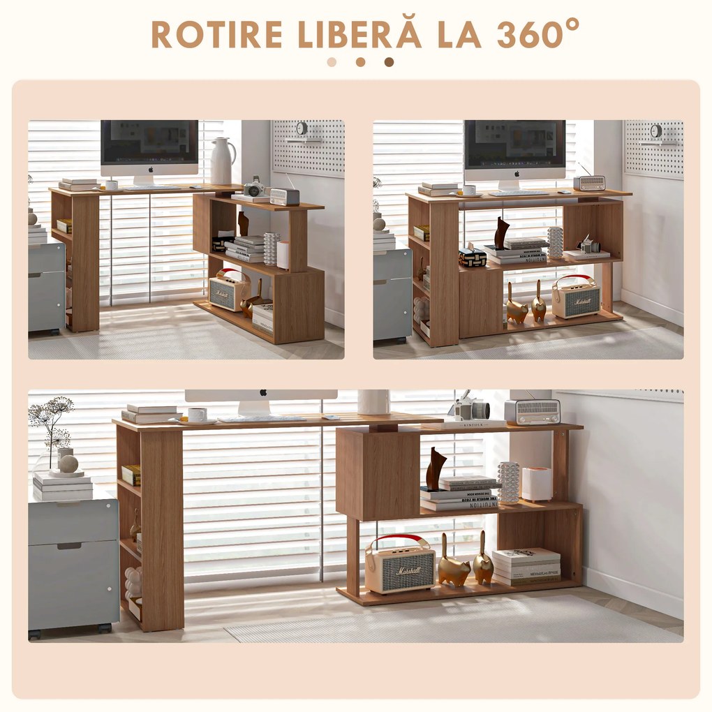 HOMCOM Birou Colț cu Rafturi din Lemn, Masă de Birou în Forma de L, 120x110x74,5 cm, Maro | Aosom Romania