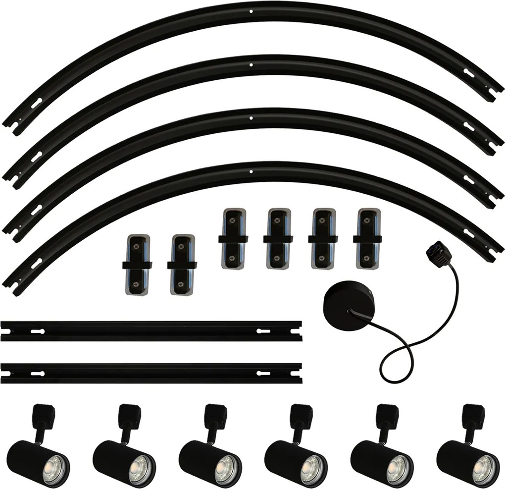 Sistem modern de iluminat pe șine cu 6 spoturi negre, monofazat, oval 100cm - Iconic Jeana