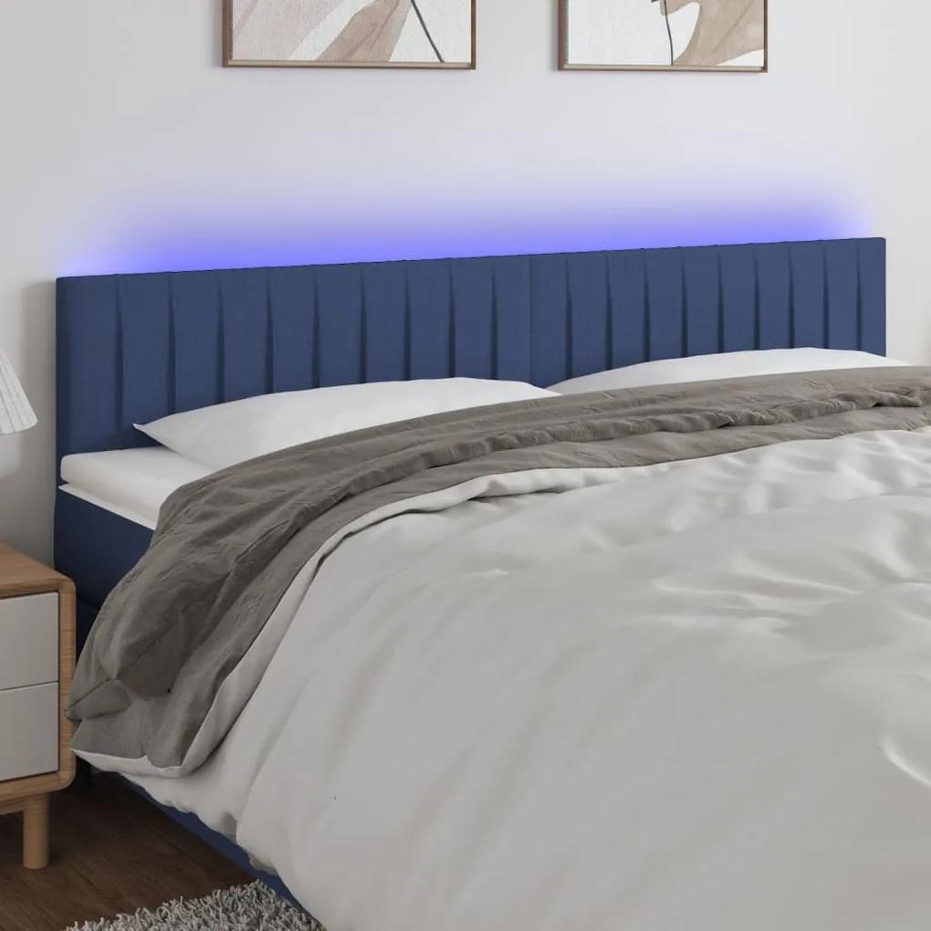 3121878 vidaXL Tăblie de pat cu LED, albastru, 200x5x78/88 cm, textil