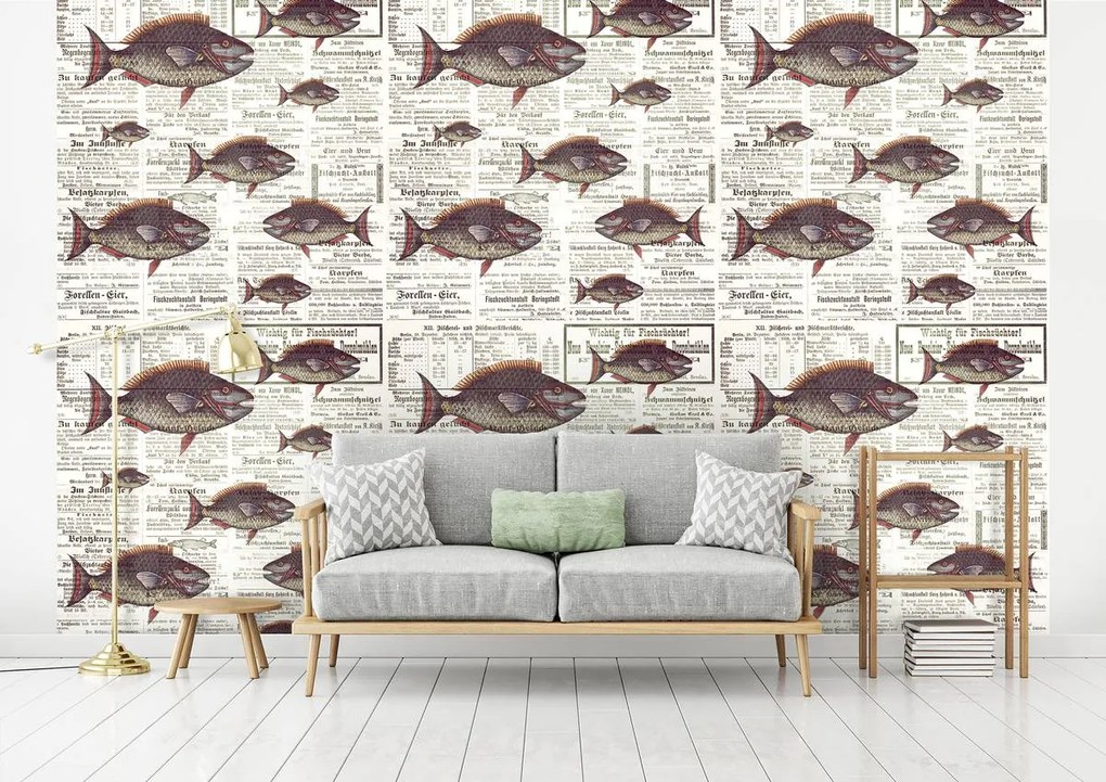 Fototapet - Piranhas în ziare vechi (152,5x104 cm)