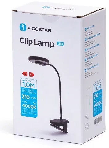 Lampă LED reîncărcabilă dimabilă de masă cu clemă Aigostar LED/2,5W/5V 1800mAh negru