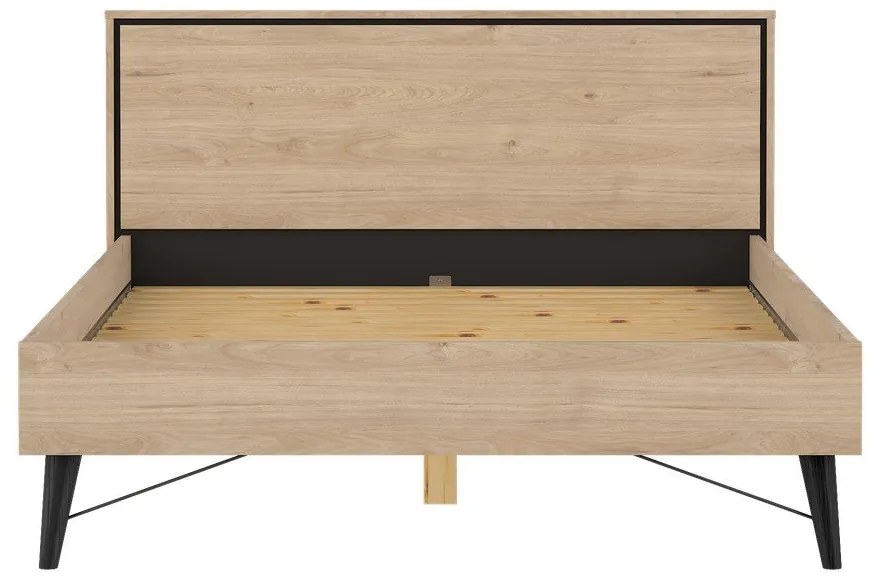 Pat matrimonial în culoare naturală cu aspect de lemn de stejar cu somieră 140x200 cm Ry – Tvilum