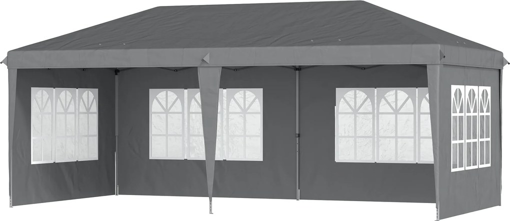 Outsunny Tonelă pop-up pliabilă - cort pentru recepții - 3 x 6 m 3 laturi demontabile gri | Aosom Romania