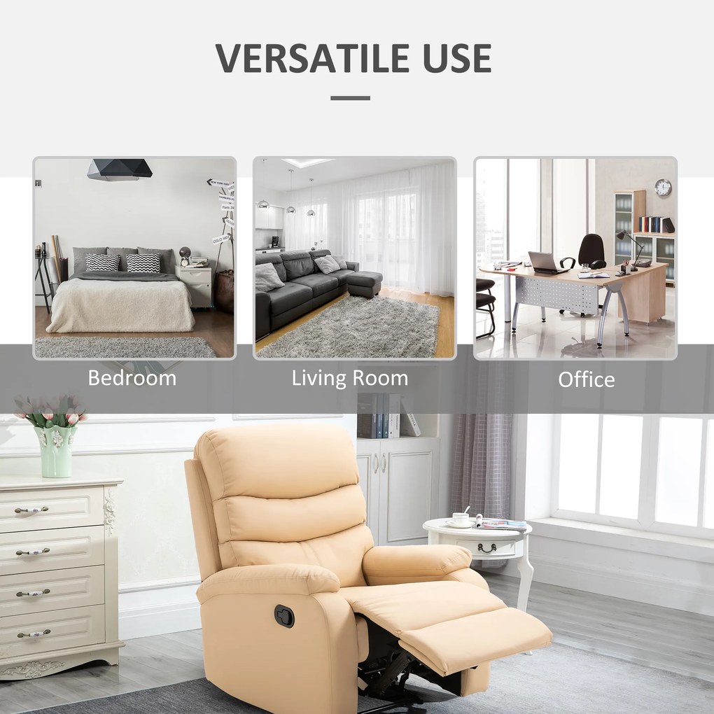 Homcom Fotoliu Relax cu suport pentru picioare care se poate ridica Fotoliu rabatabil fotolii pentru cameră din piele ecologică Fotoliu ergonomic Bej