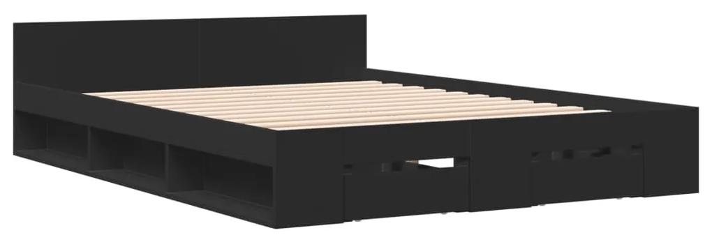 3280770 vidaXL Cadru de pat cu sertare, negru, 135x190 cm, lemn prelucrat