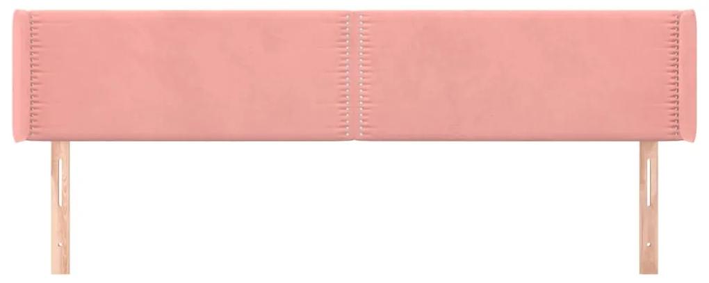 Tablie de pat cu aripioare roz 183x16x78 88 cm catifea 1, Roz, 183 x 16 x 78 88 cm