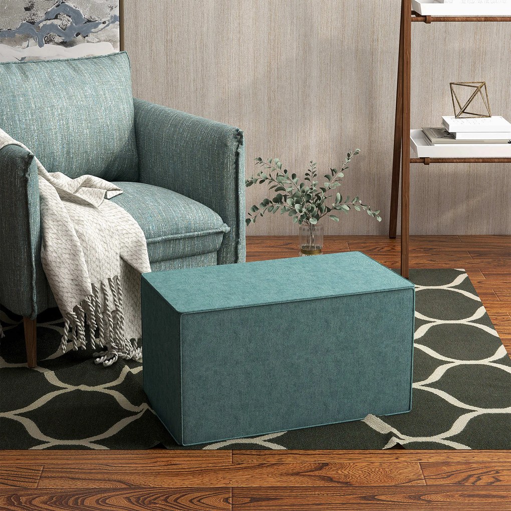 HOMCOM Taburet pentru Picioare 2 în 1 cu Husă Detașabilă, Taburet Puf din Material cu Aspect de In, 75x41x41 cm, Verde | Aosom Romania