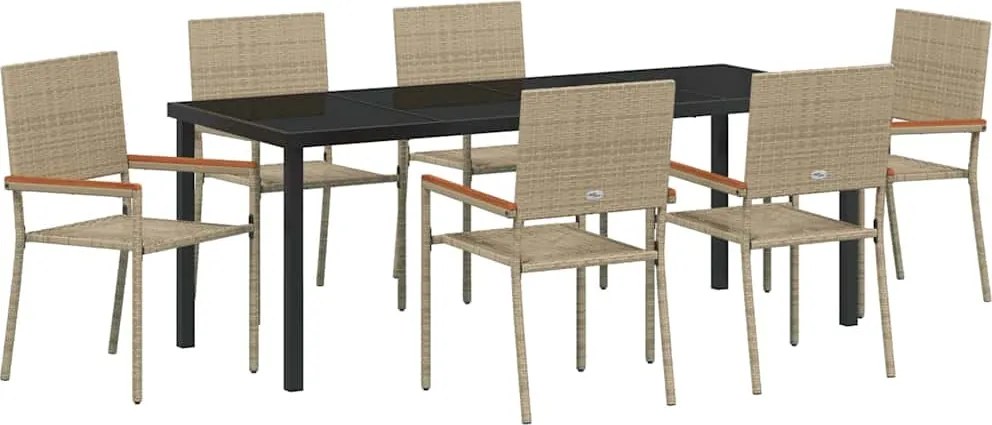 vidaXL Set de masă pentru grădină cu pernă 7 pcs Bej poliratan