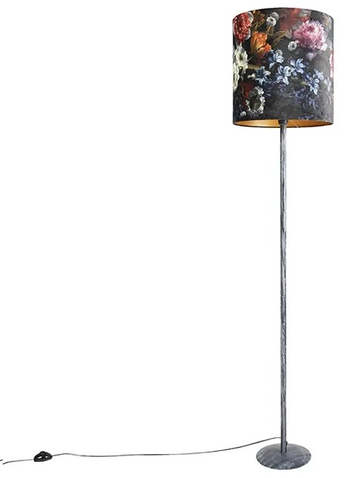 Lampă de podea vintage gri antic cu abajur cu design floral 40 cm - Simplo