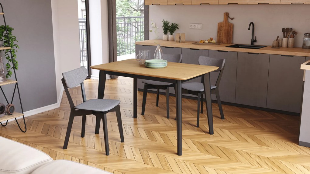 MAZZONI EXPORT ROXY Stejar natural/cadru negru - MASĂ RECTANGULARĂ DE LEMN PENTRU BUCĂTĂRIE/SUFRAGERIE RETRO