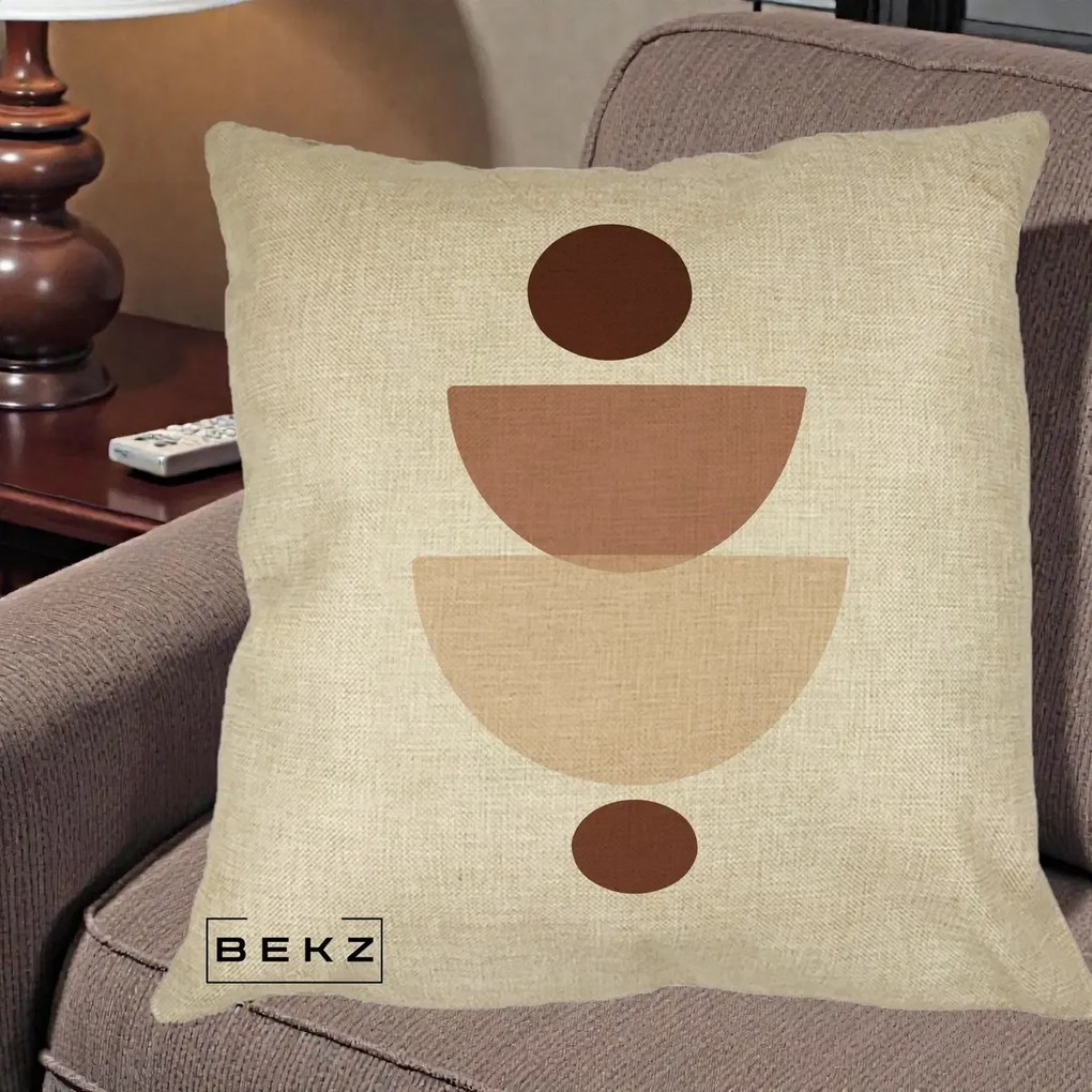 Perna Decorativa Geometric Boho Balance, 40x40 cm, Crem, Husa Detasabila, Perna Inclusa, BEKZ®
