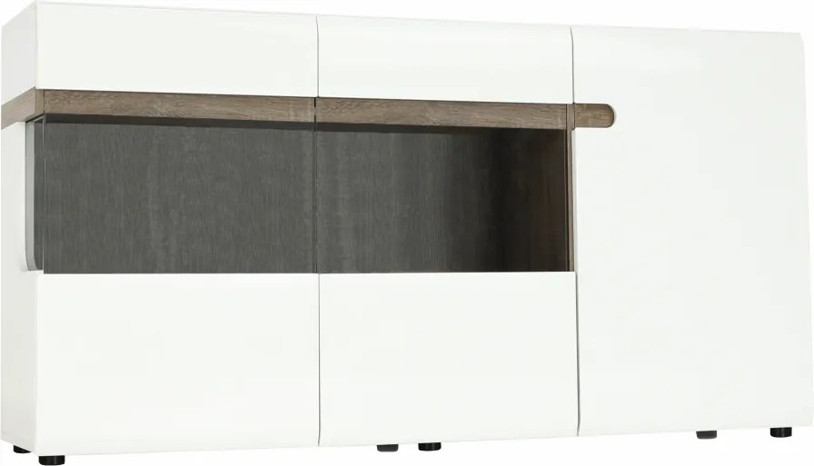 Comodă, albă strălucitoare HG/stejar sonoma închis, LYNATET TYP 42
