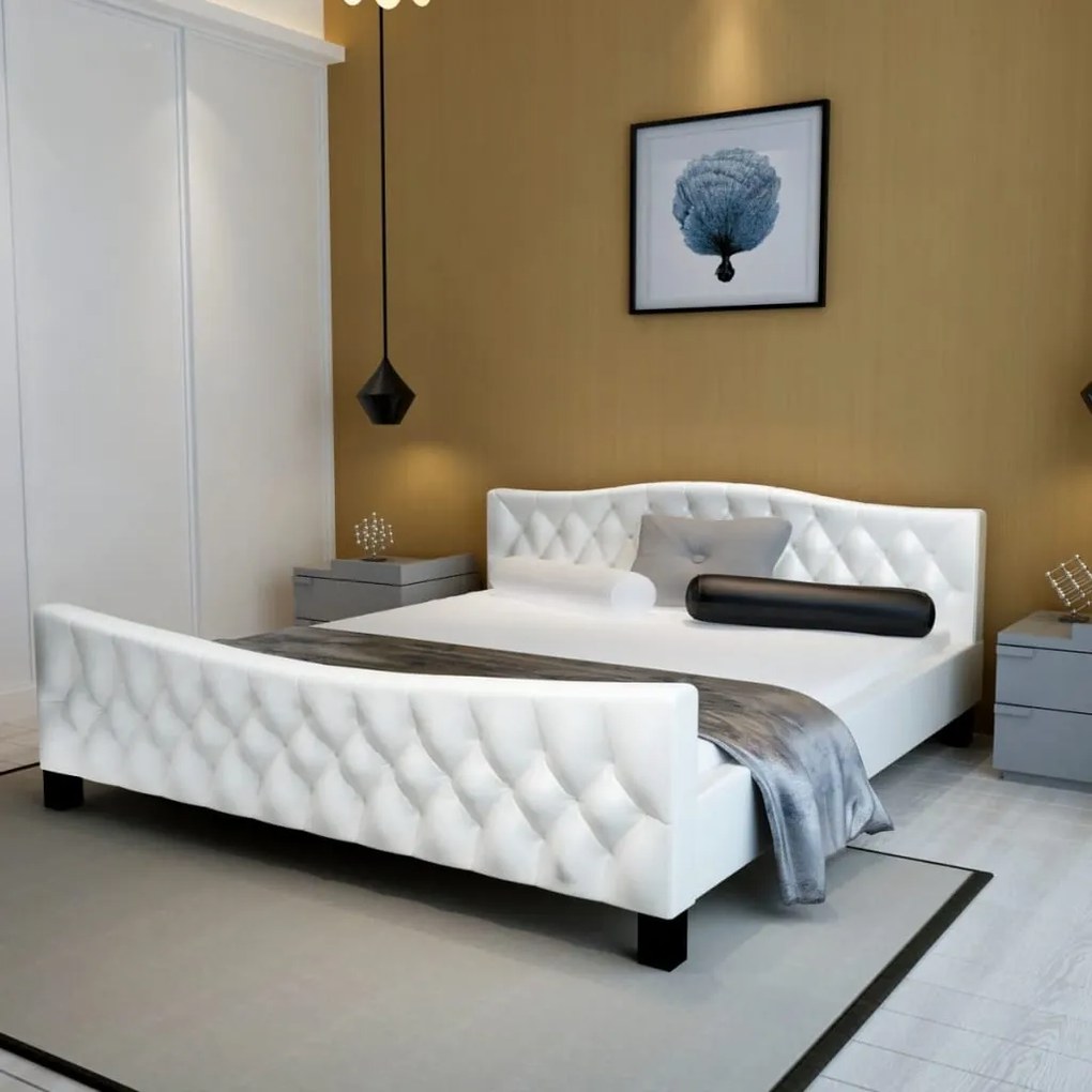244257 vidaXL Cadru de pat din piele artificială 140 x 200 cm, alb