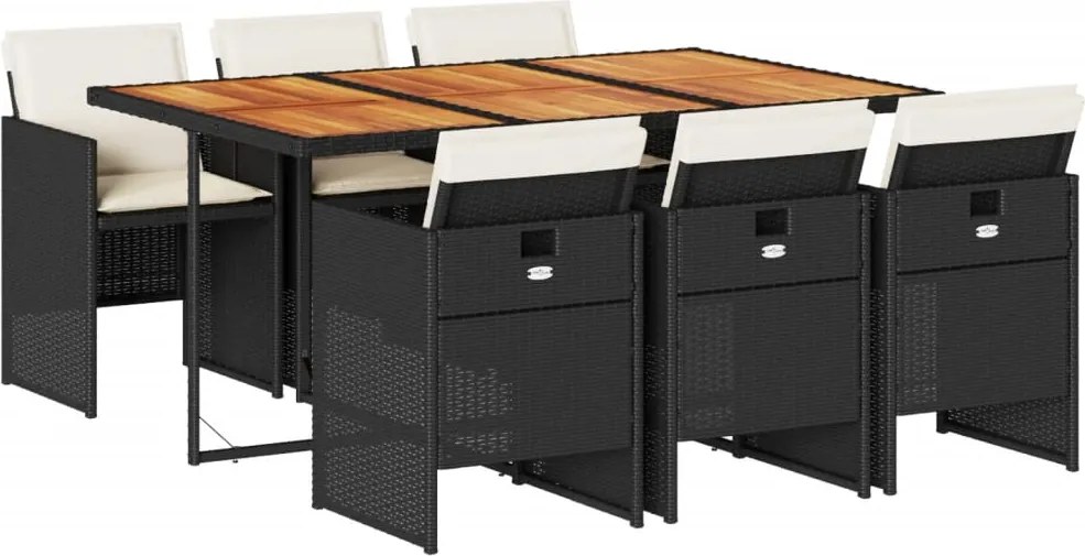 vidaXL Set mobilier de grădină cu perne, 7 piese, negru, poliratan