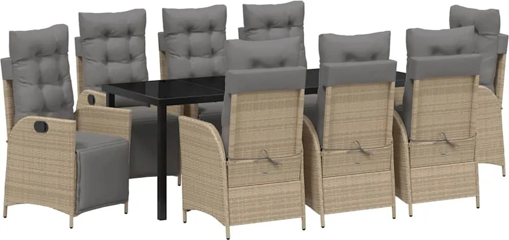 vidaXL Set de masă pentru grădină cu pernă 9 pcs Bej poliratan