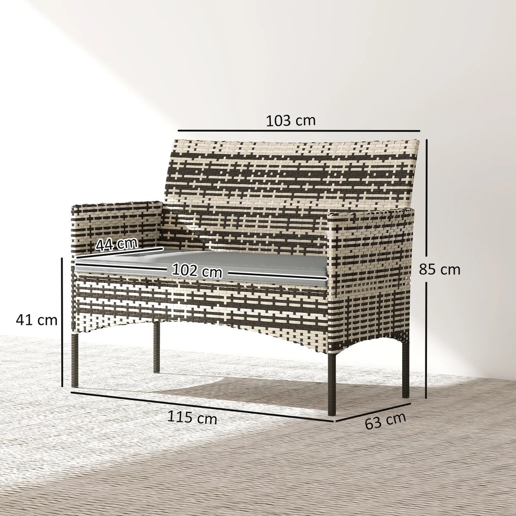 Outsunny Canapea de grădină 2 locuri din rășină împletită cu perne canapea de exterior cu cotiere 115 x 63 x 85 cm gri deschis | Aosom Romania