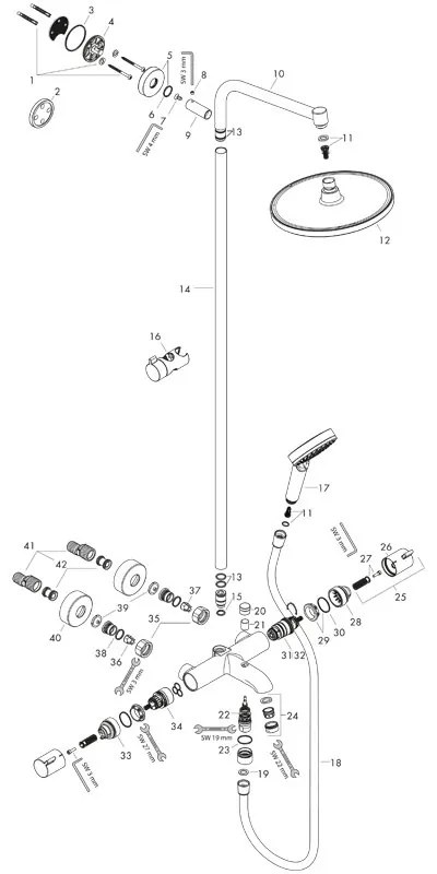 Set de dus Hansgrohe, Crometta S, cu baterie de cada termostatata, crom