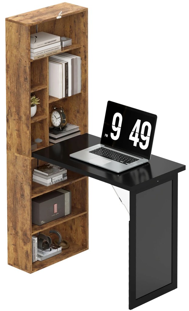 HOMCOM Birou de calculator pliabil cu bibliotecă, stație de lucru, tablă neagră și raft reglabil, 98x51x153cm, măr brun | Aosom Romania