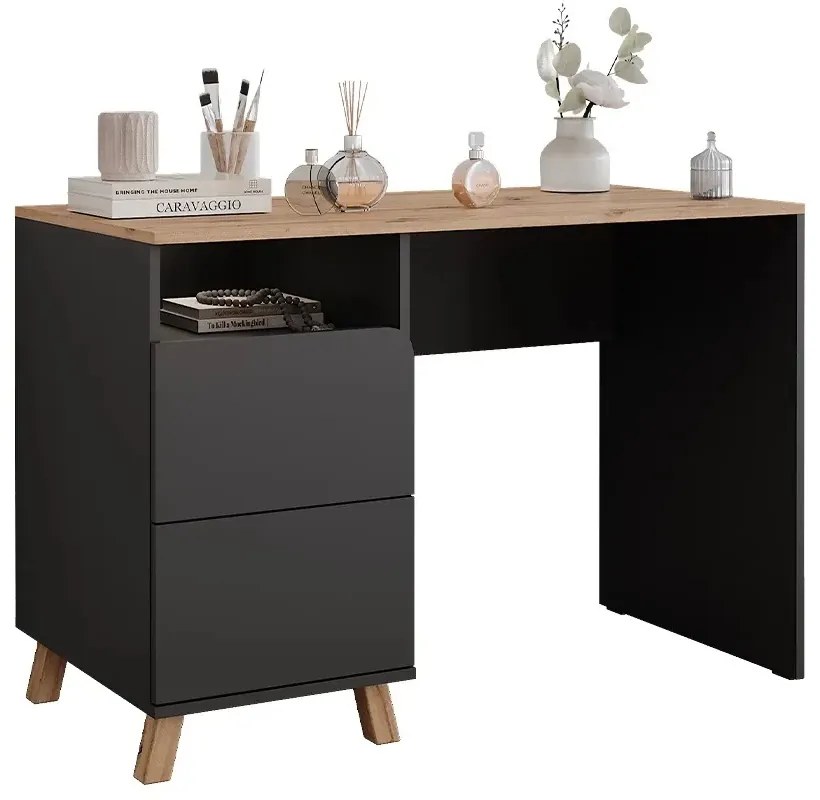 BIA12 - Birou 110 cm, masa de calculator office - Alb / Antracit - Culoarea Stejar