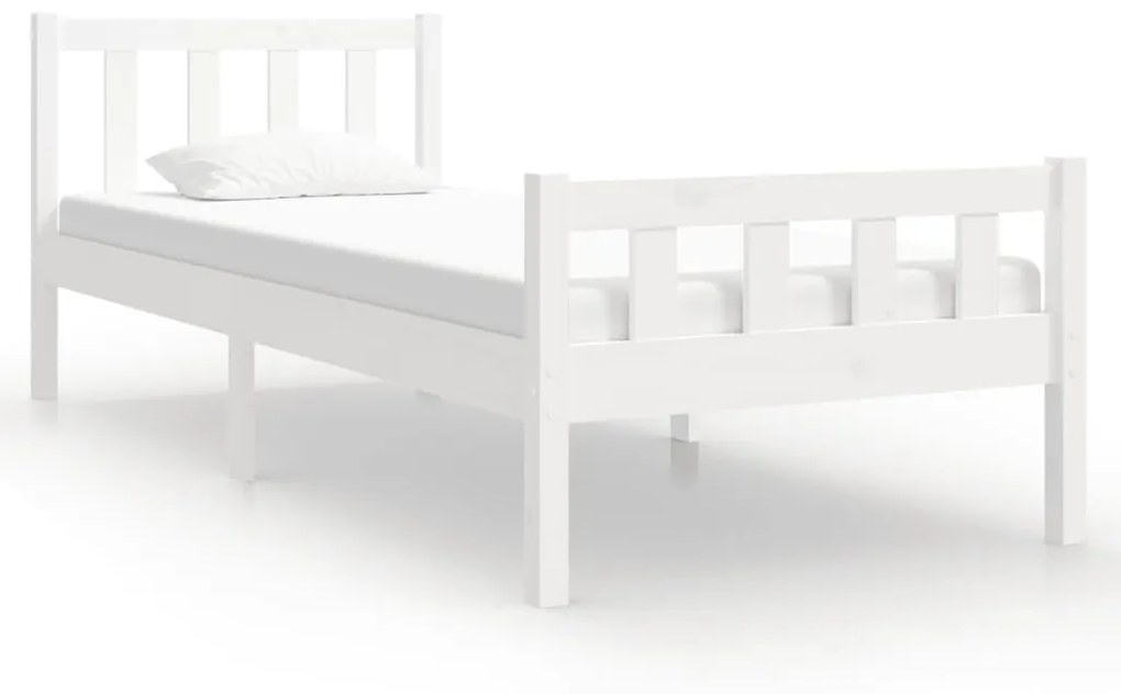 Cadru de pat Single 3FT, alb, 90x190 cm, lemn masiv Alb, 90 x 190 cm