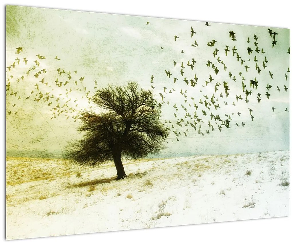 Tablou - cu multe păsări pictate (90x60 cm)