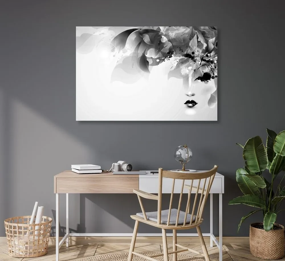 Tablou chip feminin la modă cu elemente abstracte în alb-negru