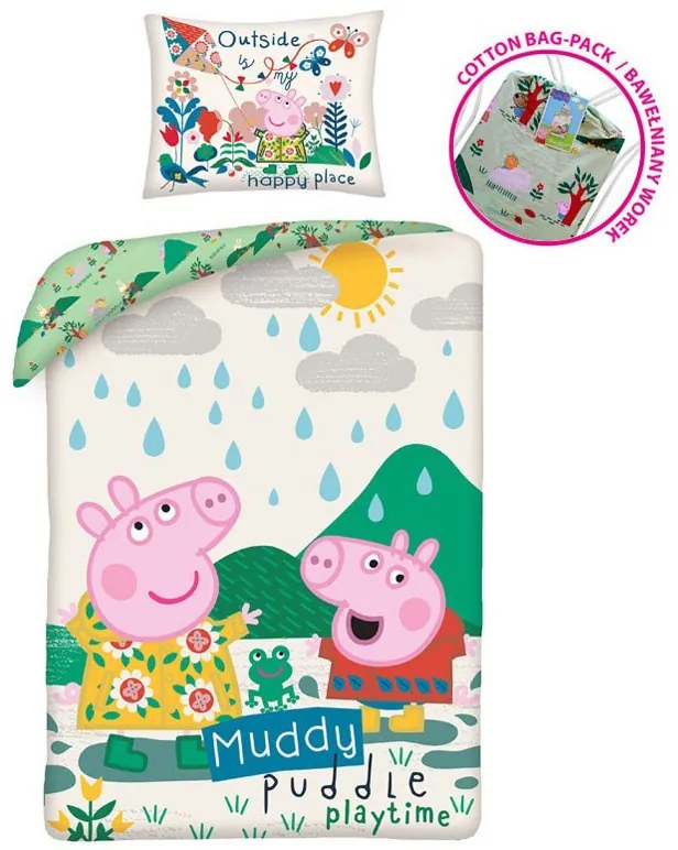 Purcelușa Peppa Muddy husa de pat 140×200cm, 70×90 cm