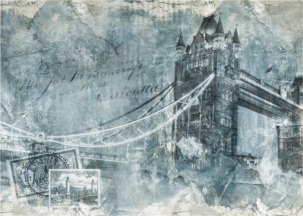 Tablou pe sticlă - Tower Bridge în tonuri reci (70x50 cm)