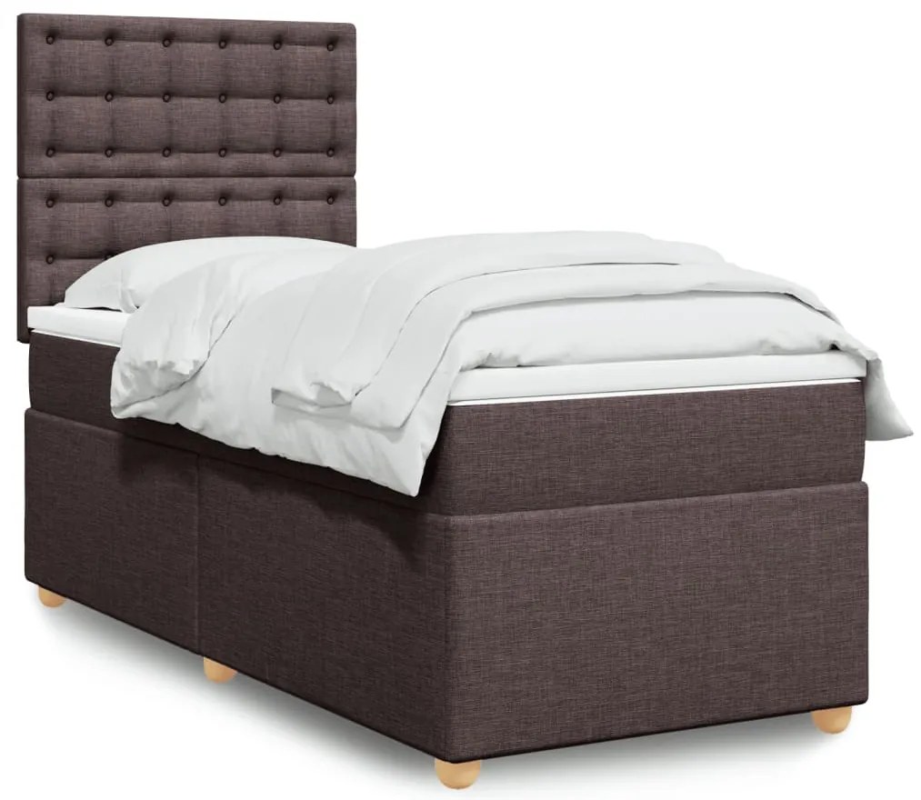 vidaXL Pat box spring cu saltea, maro închis, 100x200 cm, textil
