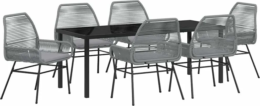 vidaXL Set de masă pentru grădină cu pernă 7 pcs Gri poliratan