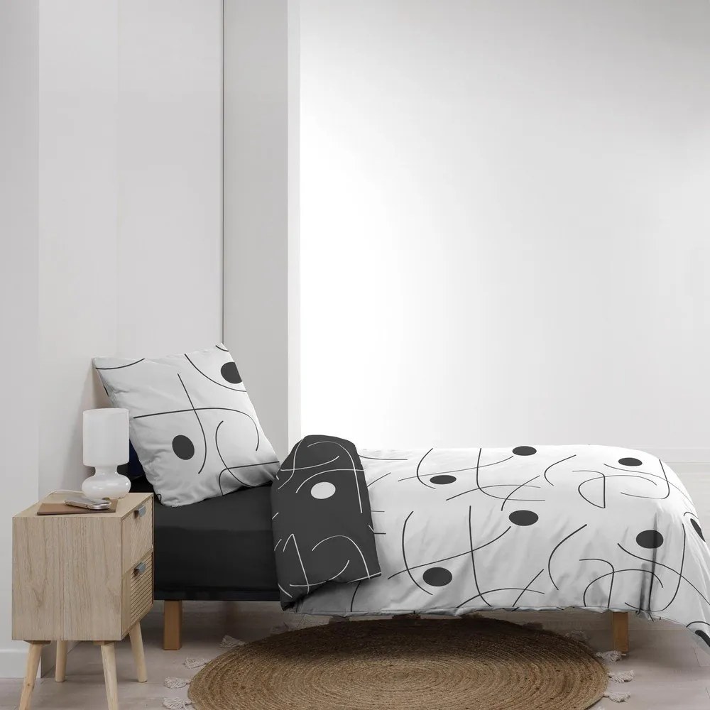 Lenjerie de pat albă-gri închis din microfibră pentru pat de o persoană 140x200 cm Sonate – douceur d'intérieur