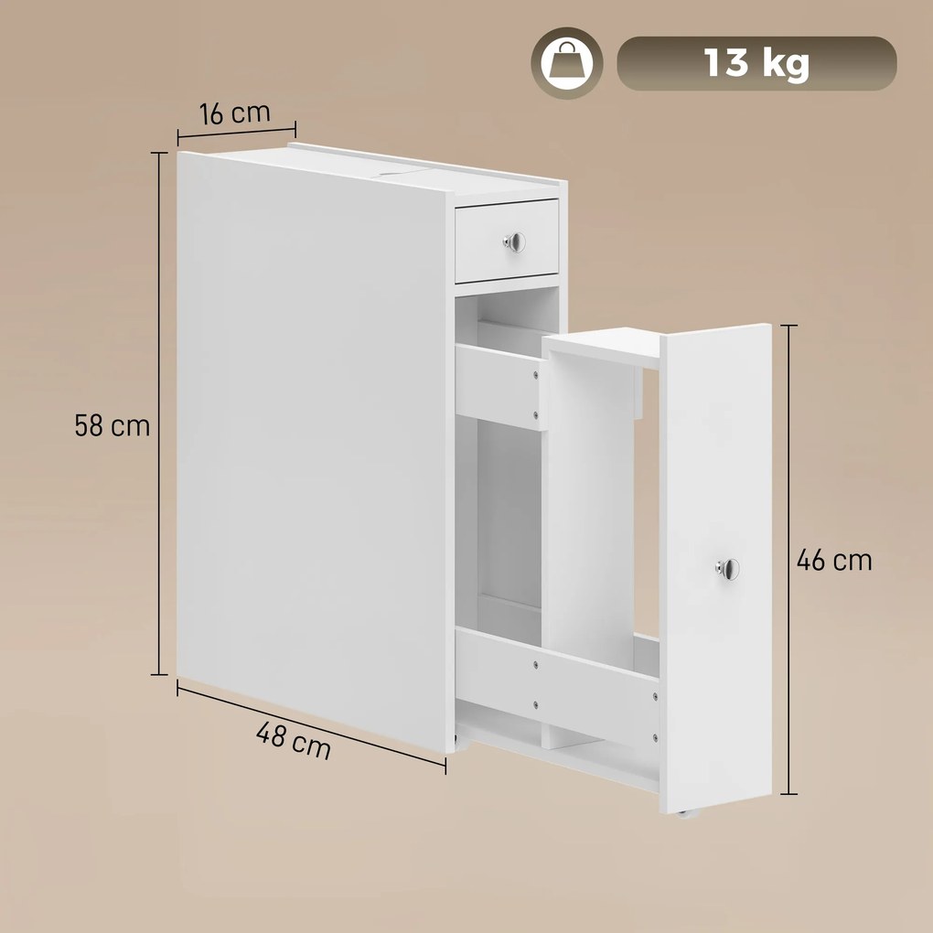 HOMCOM Dulap Baie Slim cu 2 Sertare și Compartiment Deschis, 16x48x58 cm, Alb | Aosom Romania
