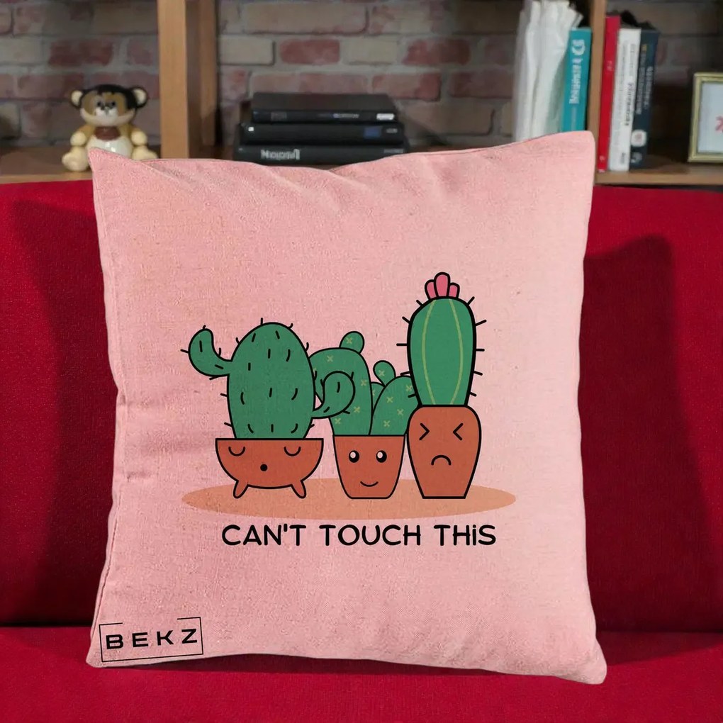 Perna Decorativa Cactus Funny Can't Touch This, 40x40 cm, Roz, Husa Detasabila, Perna Inclusa, BEKZ®