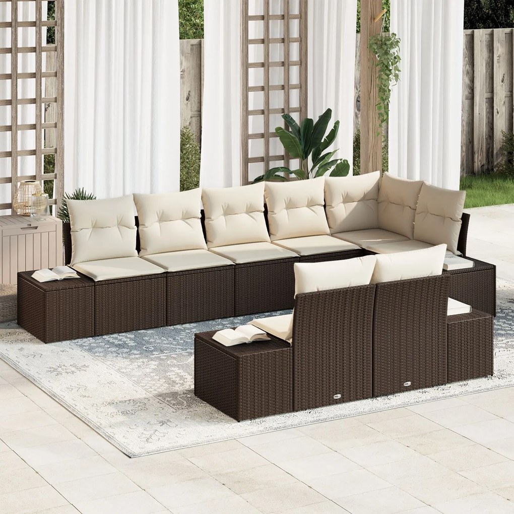 vidaXL Set de canapele pentru grădină 8 pcs maro și crem Rattan poli