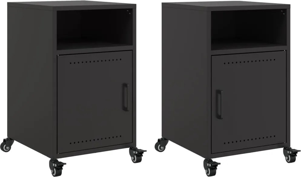 vidaXL Noptiere, 2 buc., negru, 36x39x59 cm, oțel