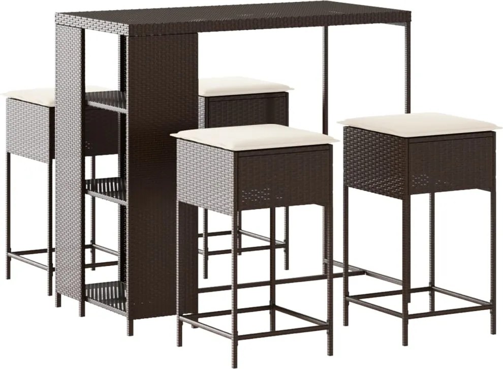 vidaXL Set mobilier bar de grădină cu perne, 5 piese, maro, poliratan