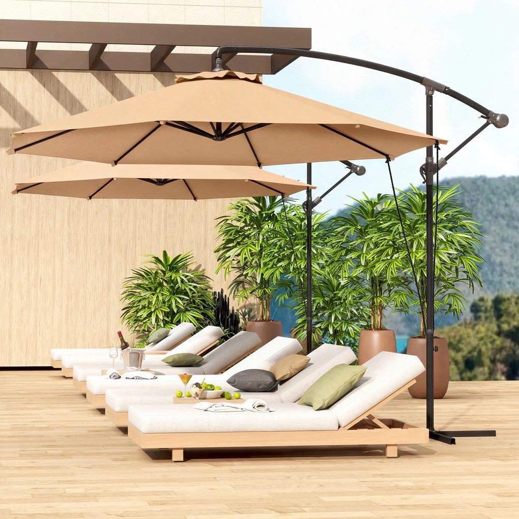 Outsunny Umbrelă de Soare cu Corzi Anti-Vânt, Orificii de Aerisire, Bază în Cruce și Manivelă, Φ290x243 cm, Gri | Aosom Romania
