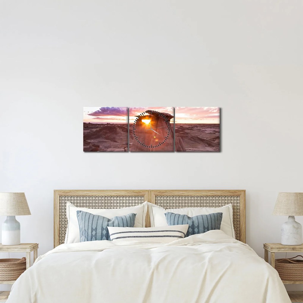 Tablou - Apus de soare în deșert (cu ceas) (90x30 cm)