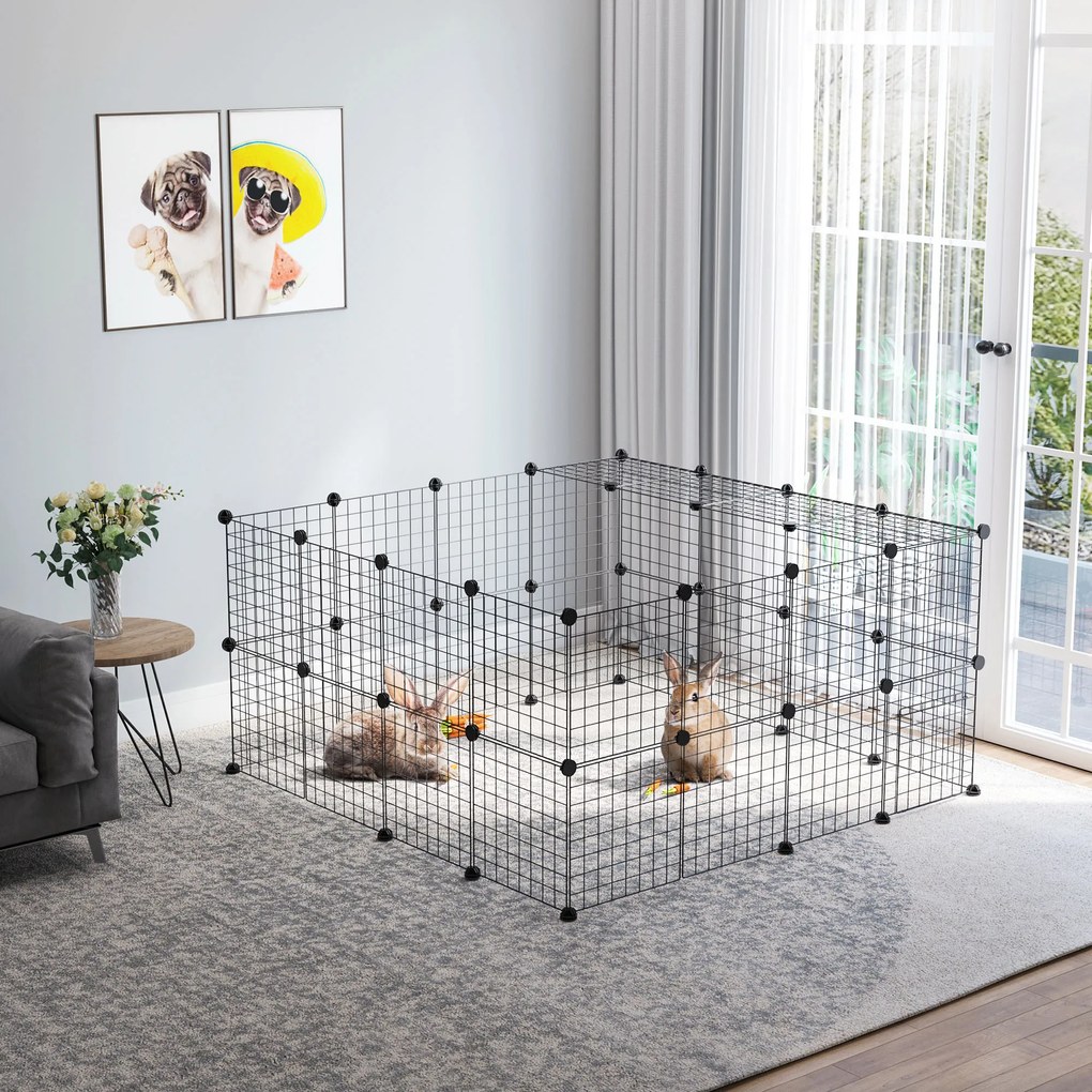 PawHut Țarc din Metal pentru Animale Mici de Companie cu 36 de Panouri Metalice și Ușă, 146x73x73 cm, Negru | Aosom Romania