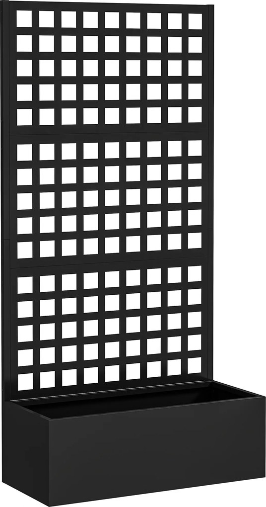 Outsunny Jardinieră cu spalier, paravan de intimitate, pat ridicat pentru grădină din oțel galvanizat, pentru plante cățărătoare, 89x40x178cm, negru | Aosom Romania