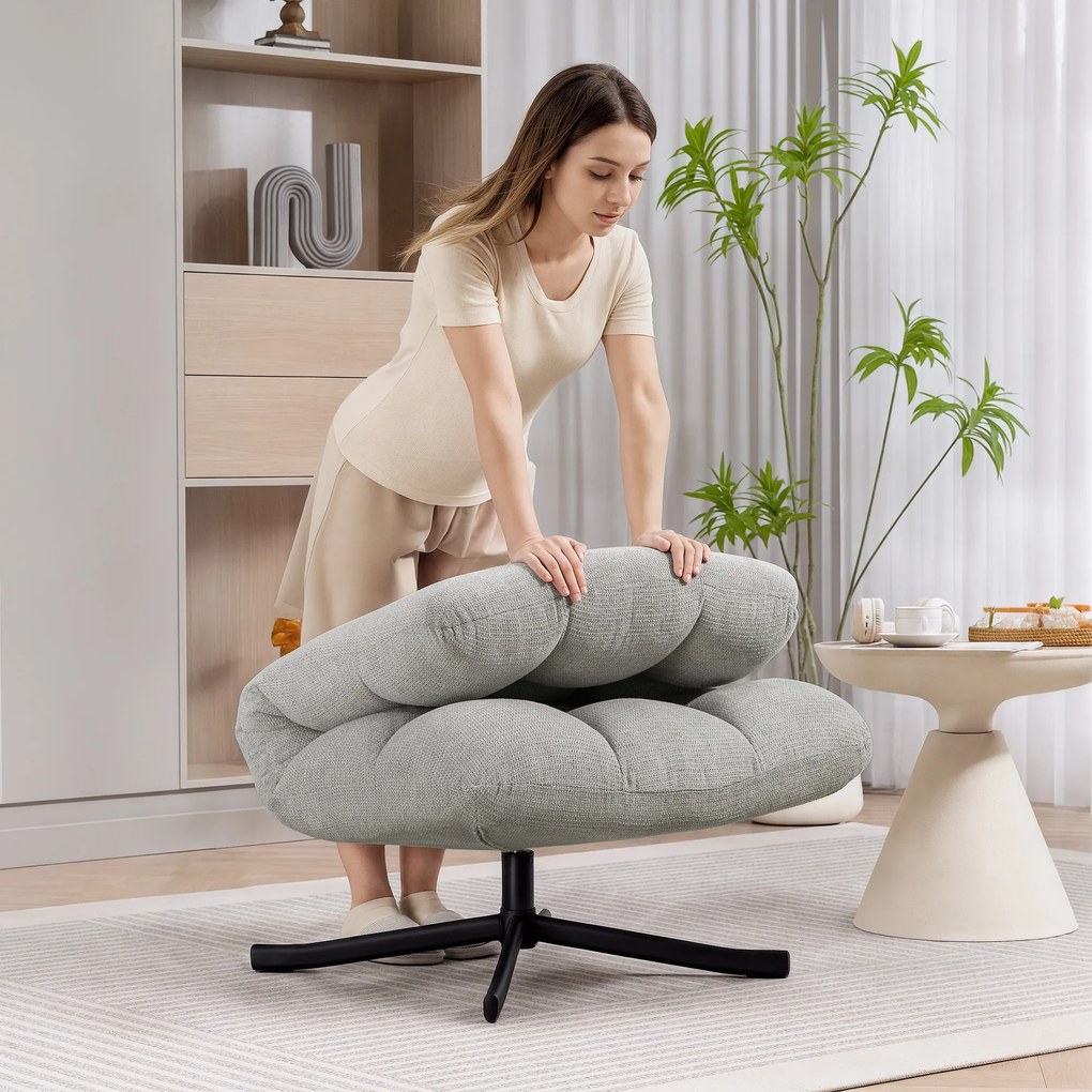 HOMCOM Fotoliu rotativ cu șezut lat, aspect chenille rezistent la apă, picioare din oțel încrucișate, Gri deschis | Aosom Romania