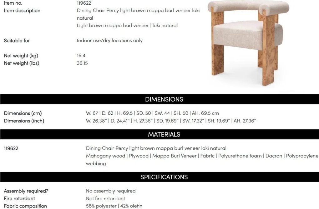 Scaun design LUX, Furnir Burl Mappa, Maro, Percy