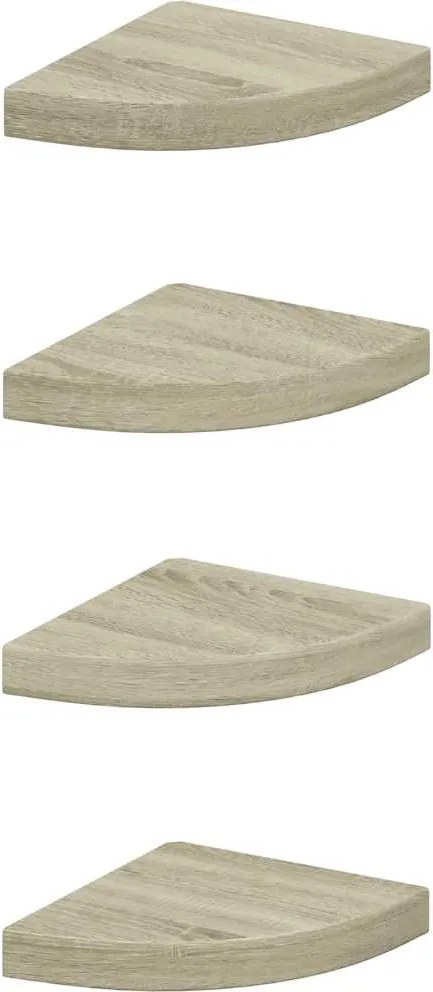 vidaXL Rafturi colțar de perete, 4 buc., stejar, 25 x 25 x 3,8 cm, MDF