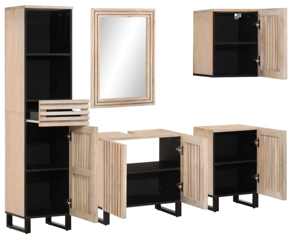 3217103 vidaXL Set mobilier de baie, 5 piese, lemn masiv de mango