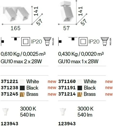 Aplica de perete DYNAMITE AP2 SQUARE OTTONE