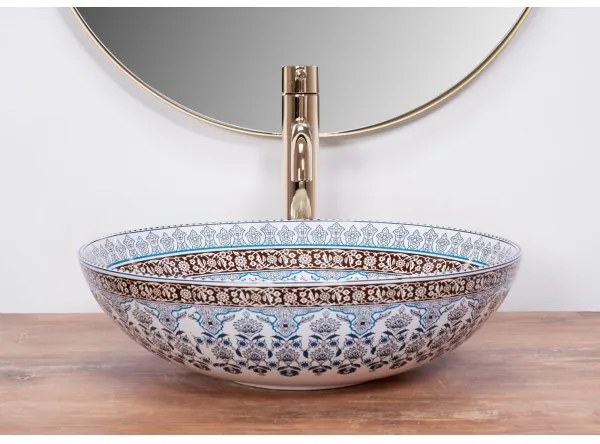 REA-U0267 - Lavoar pentru blat ARTE Ø 40 cm, ceramică, model ornamental