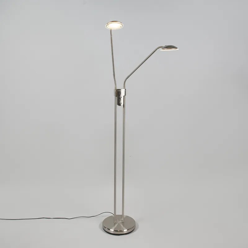 Lampă de podea modernă din oțel cu lampă de citit incluzând LED - Eva