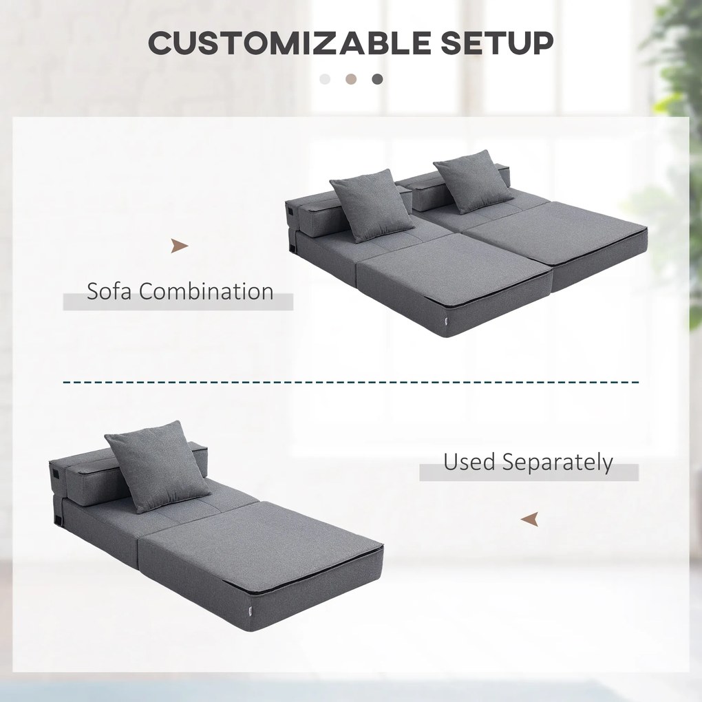 HOMCOM Fotoliu Pliabil Convertibil în Pat Single cu Pernă Inclusă, 70x70x61 cm, Gri | Aosom Romania